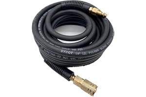 SYXQT Hybrid Air Hose 1/4-Inch x 25FT，Air Compressor Hose 300 PSI Heavy Duty, Lightweight, Kink Resistant, All-Weather Flexibility with 1/4-Inch Industrial Air Fittings and Bend Restrictors,Black