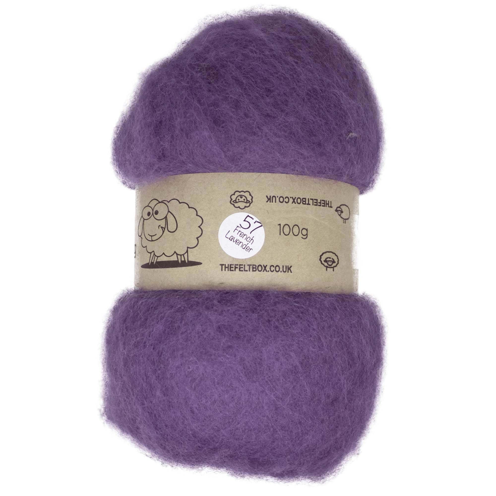 The Felt Box Needle Felting Wool Carded Batting : Short Coarser Mixed Together Fibres, Use as Core or Finish Wool 100 g | 3.5 oz- French Lavender #57