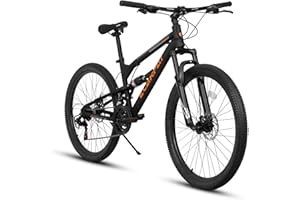 KIAPALNO 24/26/27.5 Inch Mountain Bike, Dual Full Suspension 21 Speed Womens Mens Mountain Bikes, Commuter Bike with Carbon Steel Frame and Dual Disc Brakes