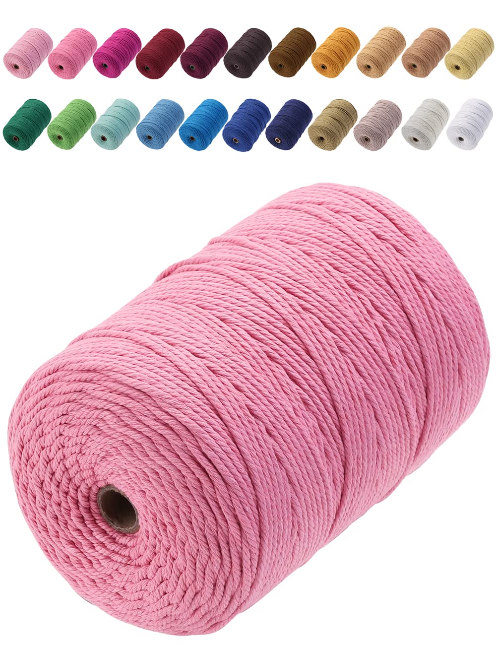 GOHOF Cotton Macrame Cord 3mm x 200m Natural Colored Macrame Supplies, Soft Craft Cotton Rope for Plant Hanger Wall Hanger Dreamcatcher (Pink) — image 1