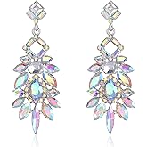 BriLove Art Deco Rhinestone Marquise Emerald Cut Rectangle Geometric Statement Earrings for Women