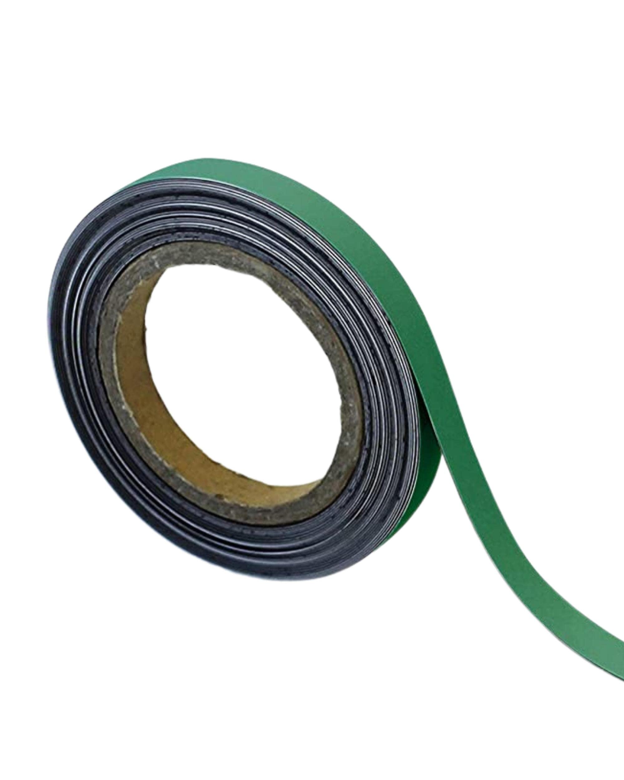 Magnetic Steel Easy-Wipe Tape, Thin & Flexible, Cut to Fit Strip, Strong Magnetic Tape, High Visible Identification, Suitable For All Non-Magnetic Surfaces - Green - H.15mm x W.10M