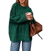 Saodimallsu Womens Cable Knit Sweater Oversized Long Sleeve Chunky Knit Crew Neck Fall Pullover Sweaters Top