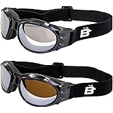 Birdz Eyewear Padded Motorcycle Riding Goggles 2 Pairs Black Frames with Clear Mirror & Driving Mirror Lenses