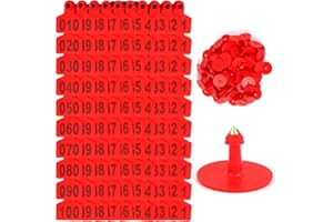 GMXZX 100PCS 001-100 Number Plastic Livestock Ear Tags Farm Animal Tags ID Tags Yellow Green Blue Orange Ear Tagger Cattle Ear Tags for Cow Cattle Sheep Goats Pigs Hogs Mark Label (Red)