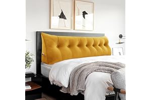 BNCKTRD Headboard Wedge Pillow Large Bolster Triangle Reading Pillow King Size Bed Rest Back Support Pillow for Sitting up in Bed Daybed Couch Backrest Cushion Velvet Mustard Yellow