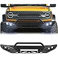 PARTREE Off Road Front Bumper for Ford Bronco 2021 2022 2023 2024 (Not for Bronco Sport), Full Width Front Bumper W/4 LED Lights, Sensor Holes, Detachable Bull Bar, Rock Crawler Thickened Carbon Steel