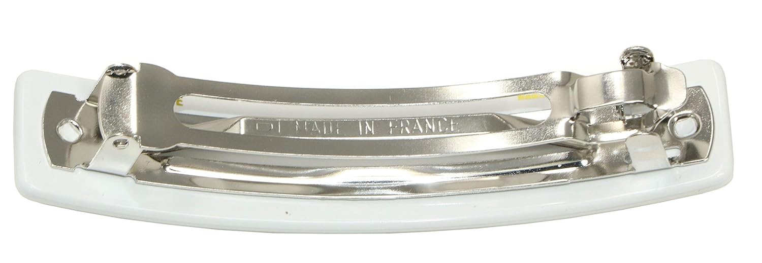 French Amie Oblong Frost White Large 3.5” Handmade Celluloid Automatic Hair Clip Barrette for Women and Girls (Frost White) : Beauty