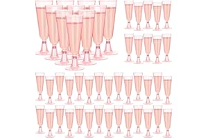 50 Pcs Champagne Flutes Plastic and Disposable Champagne Flutes,5.5 Mimosa Glasses Plastic Acrylic Champagne Flutes, Pink Pla
