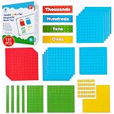Simply magic 131+4 PCS Jumbo Colorful Magnetic Base Ten Blocks for Math | Base 10 Blocks with Headings, Place Value Manipulatives Magnets, Math Manipulatives, Counters for Kids, Classroom Must Haves