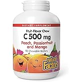 Natural Factors, Kids Chewable Vitamin C 500 mg, Supports Immune Health, Bones, Teeth and Gums, Peach, Passionfruit and Mango, 90 Wafers
