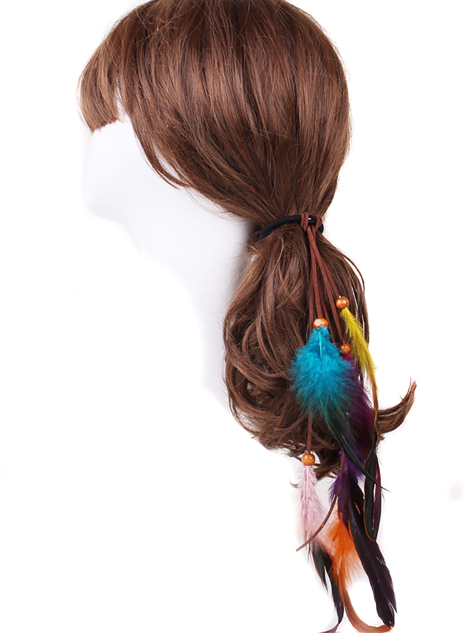 Fodattm 3PCS Girls Women Handmade Boho Hippie Feather Hair Rope Headband Head Wrap Hair Band Elastics Hair Tie Ponytail Holders Hair Accessories Headdress