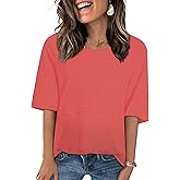 LOZ Womens Boho T Shirts Loose Fit Crewneck 3/4 Sleeve Tops Summer Casual Blouse Flowy 2025 Basic Tee