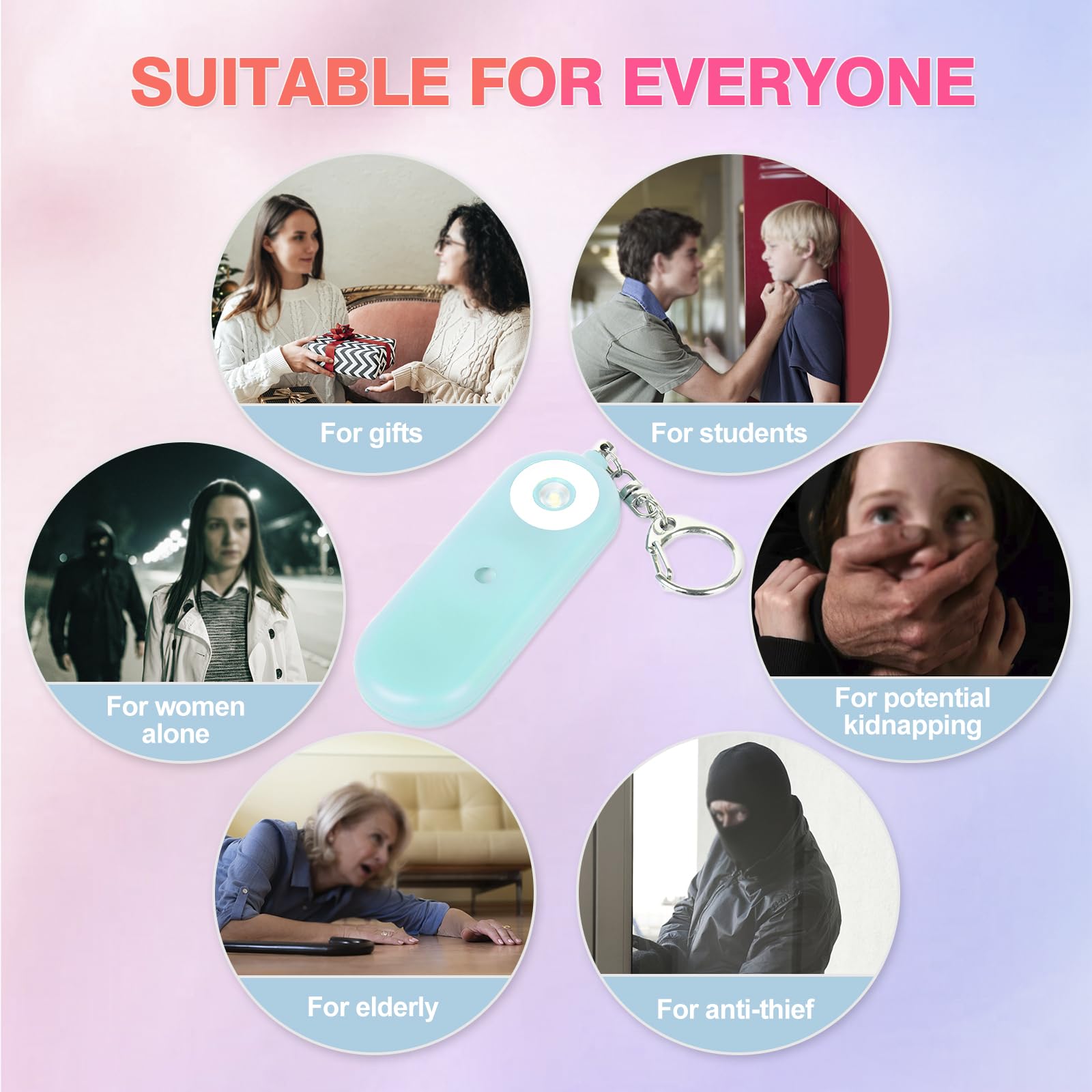 MtMinn Personal Safety Alarm for Women - 130dB Self Defense Keychains Siren Whistle, Replaceable Battery with SOS LED Strobe Light - Emergency Security Safe Protection Devices for Kids Elderly