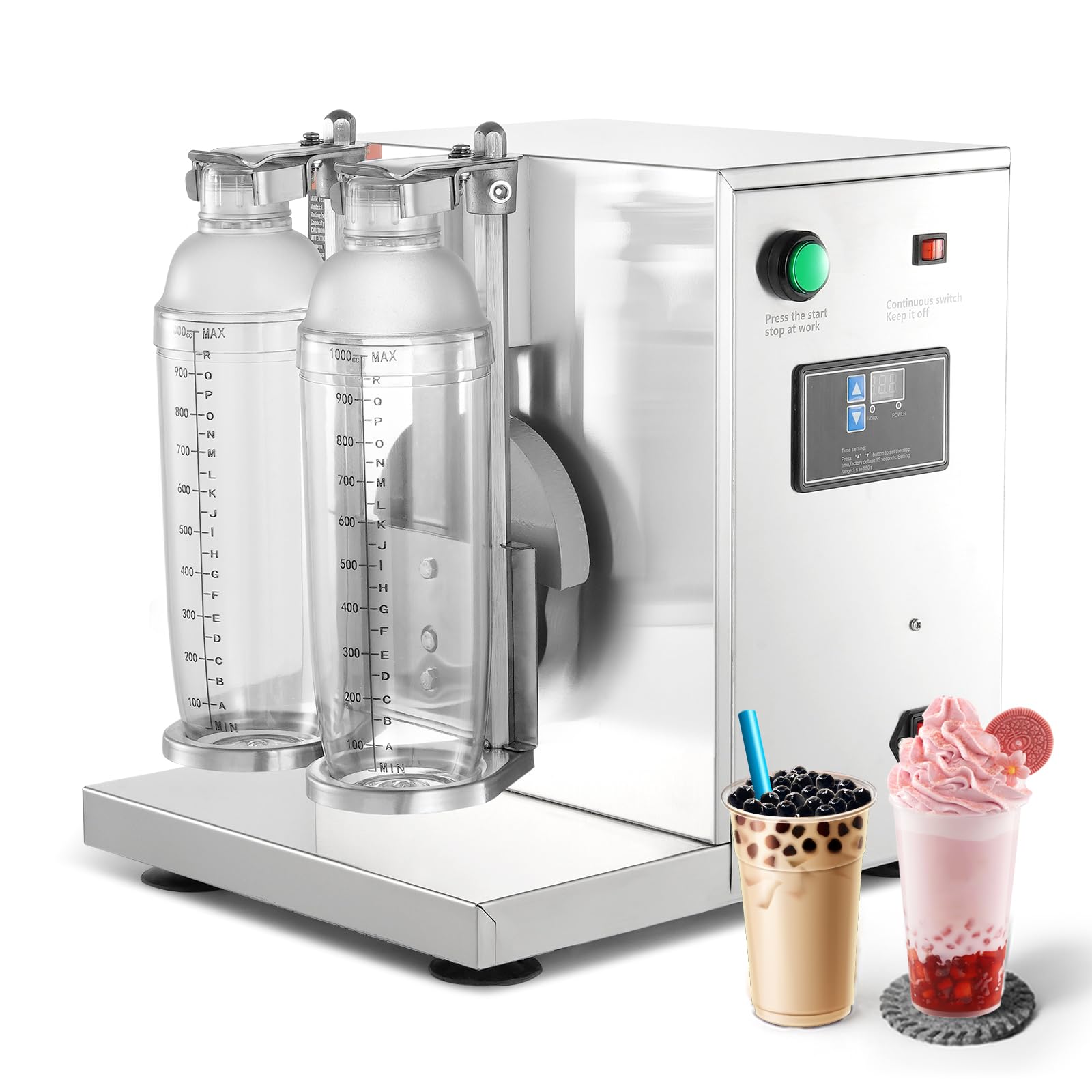 Photo 1 of VEVOR Milk Tea Shaking Machine, Electric Double Frame Milk Tea Shaker, 0-180s Adjustable Milk Shake Mixer Machine with Double 1000 ML PC Cups for Bubble Tea, Boba Tea, Juice, Coffee, Milk, Wine