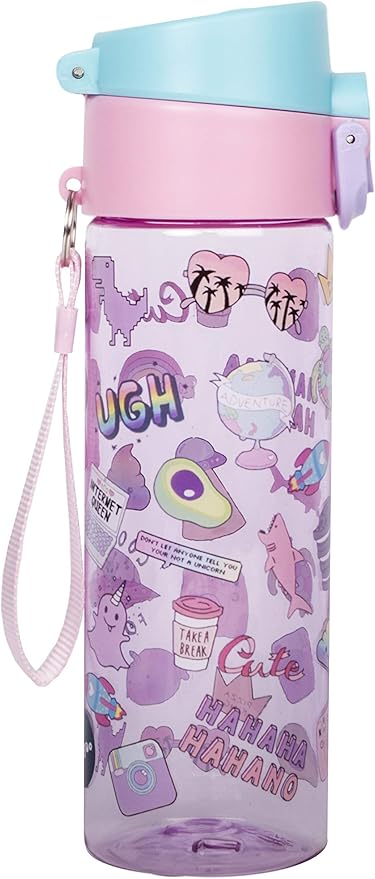 Fringoo 600ml Bpa Free Leakproof Water Bottle For Children Lockable Flip Top Lid Travel Drink Bottle For Kids Back To School Bottle For Girls And Boys Grl Power 600 Ml