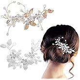 2 PCS Bride Wedding Hair Vine Flower Hair Piece Pearl Bridal Headpieces Leaf Hair Accessories for Women and Girls