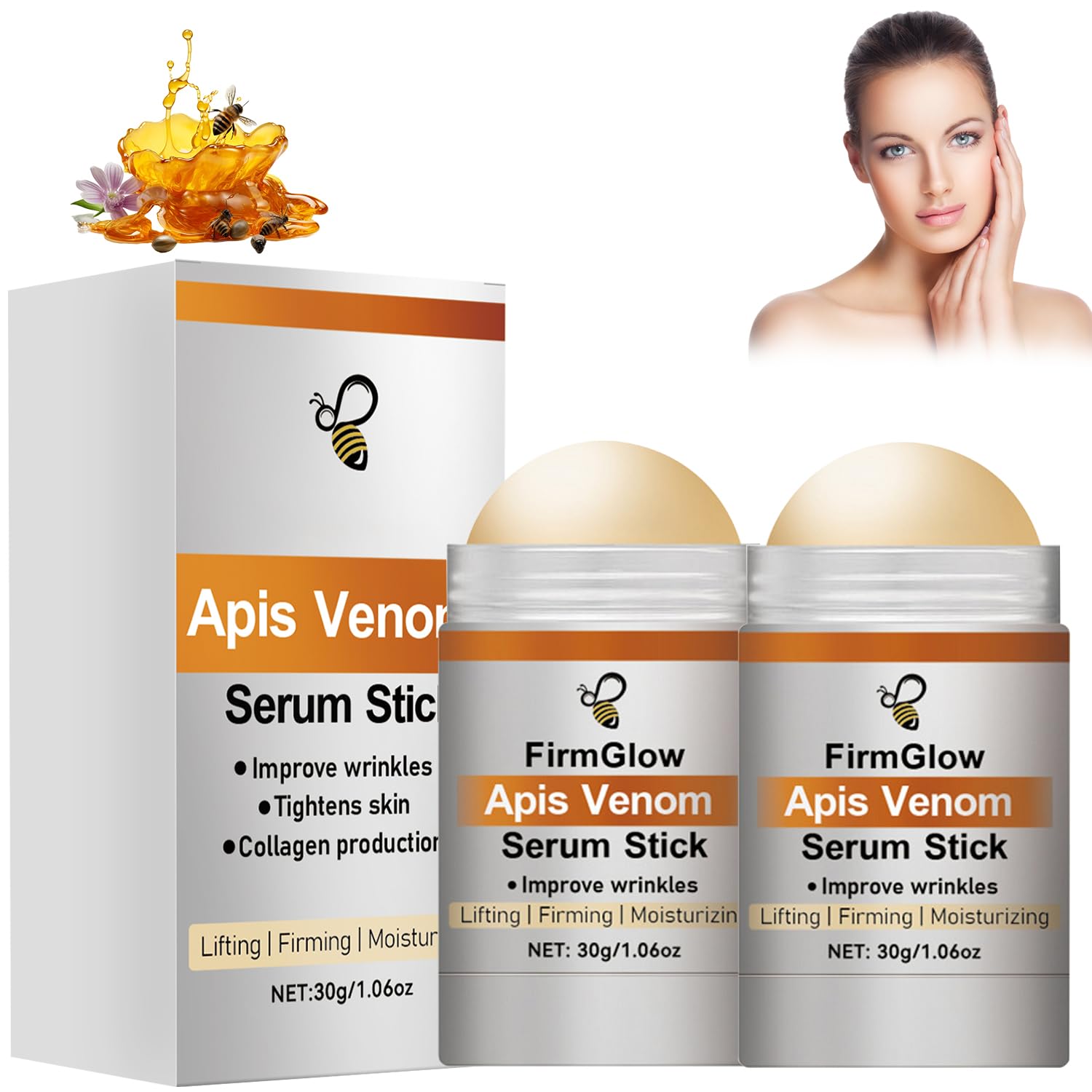 Photo 1 of 2PCS Apis Venom Serum Stick, Advanced Firming & Wrinkle Reducing Cream, Bee Venom Firming Serum Stick for Body Lifts, Moisturizing, Lifting