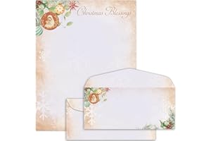 LONFLINESS 50 Set Christmas Blessings Letterhead with Envelopes Religious Christmas Computer Print Paper Stationery Paper for Note Letters to Santa Invitations Office School 8.5 x 11 In