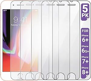 Aduro Screen Protector for Apple iPhone 8 Plus/7 Plus/6 Plus/6s Plus 5.5-inch (NOT 4.7), Shatterguardz Tempered Glass Shatter Proof Film, 5 Pack