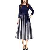 VFSHOW Womens Elegant Pockets Belted Work Business Office Casual Party Pleated A-Line Midi Dress