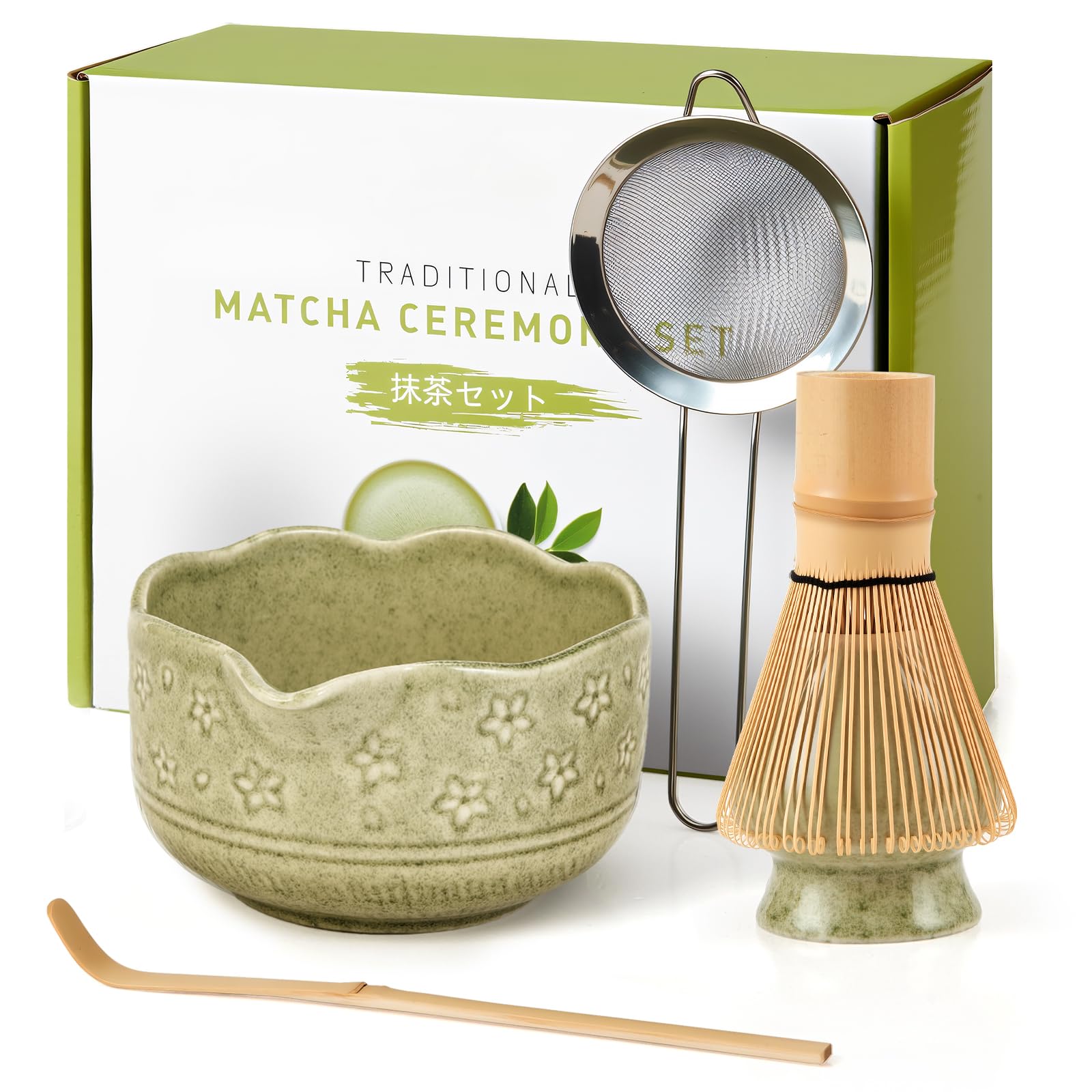 Photo 1 of ***MISSING ITEM***5Pcs Matcha Whisk Set, 18OZ Bowl With Spout, Japanese Ceremony Matcha Whisks Kit, 100% Natural Bamboo Whisk, Ceramic Whisk Holder (Green), Stainless Sifter, Tea Scoop, Gift for Matcha Lovers Beginner