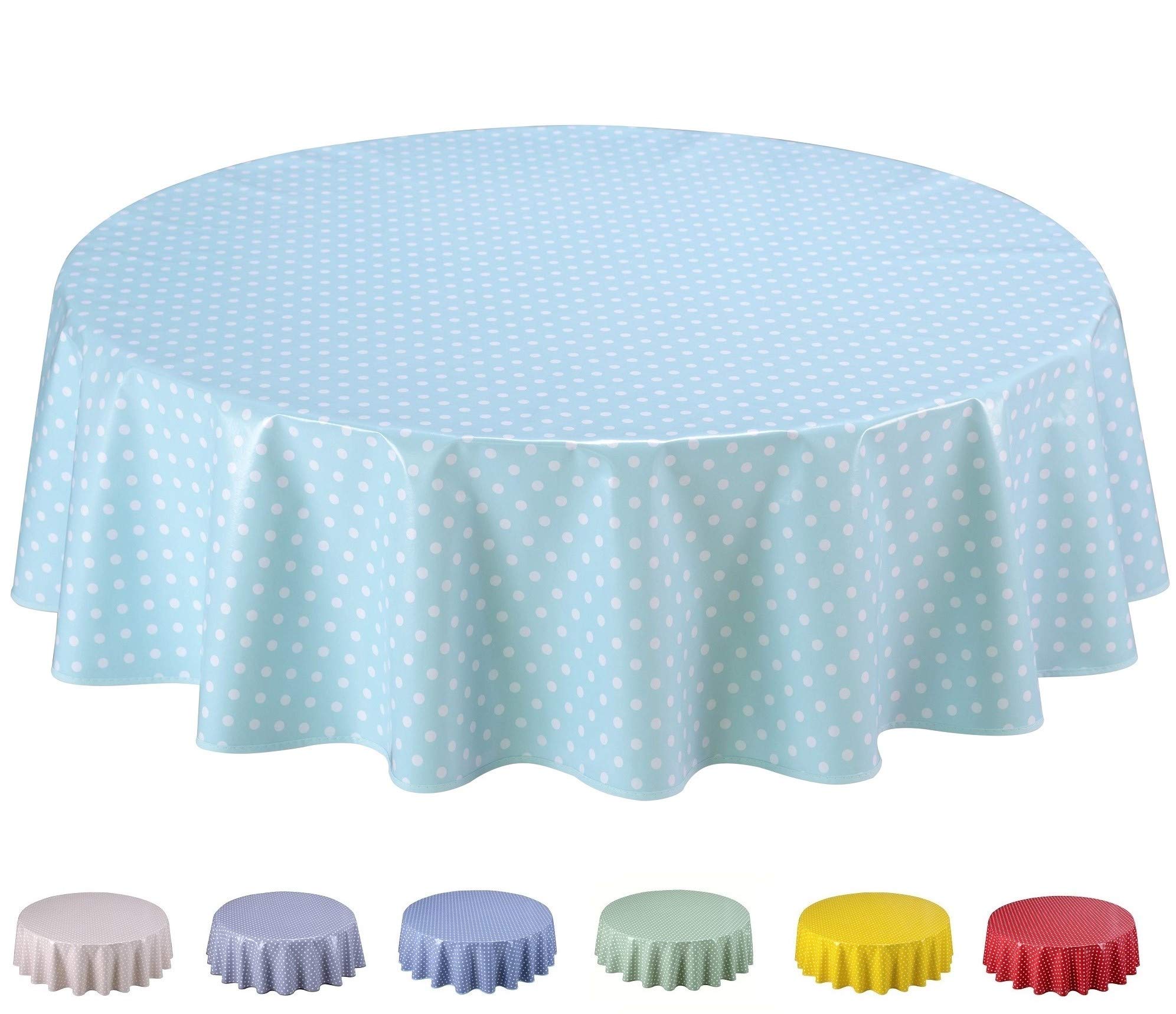 Home Direct Extra Wide Oilcloth PVC Wipe Clean Tablecloth Small Polka Dot (Round 160cm, Duck Egg)