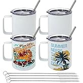 Lilsofee 4 Pack 12 oz Sublimation Tumbler with Handle and Straw Stainless Steel Blank Coffee Mugs Double Vacuum Insulation Heat Press Transfer Printing DIY Cups