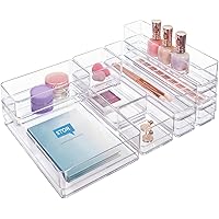 STORi SimpleSort 10-Piece Stackable Clear Drawer Organizer Set | Multi-size Trays | Makeup Vanity Storage Bins and Office Des