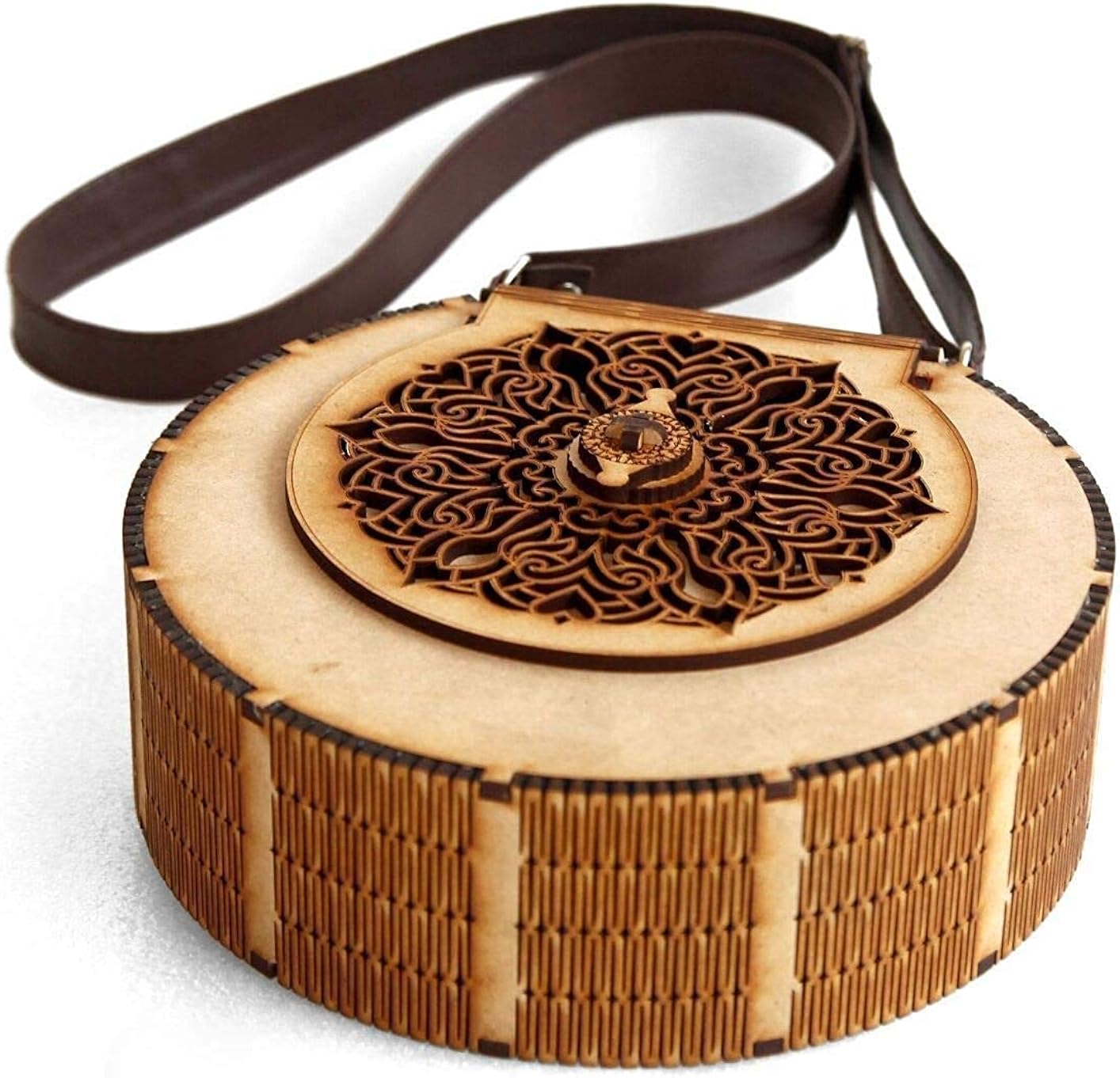 Buy Hand Bag Round MDF Wooden Laser Cut Decorative Stylish Purse for