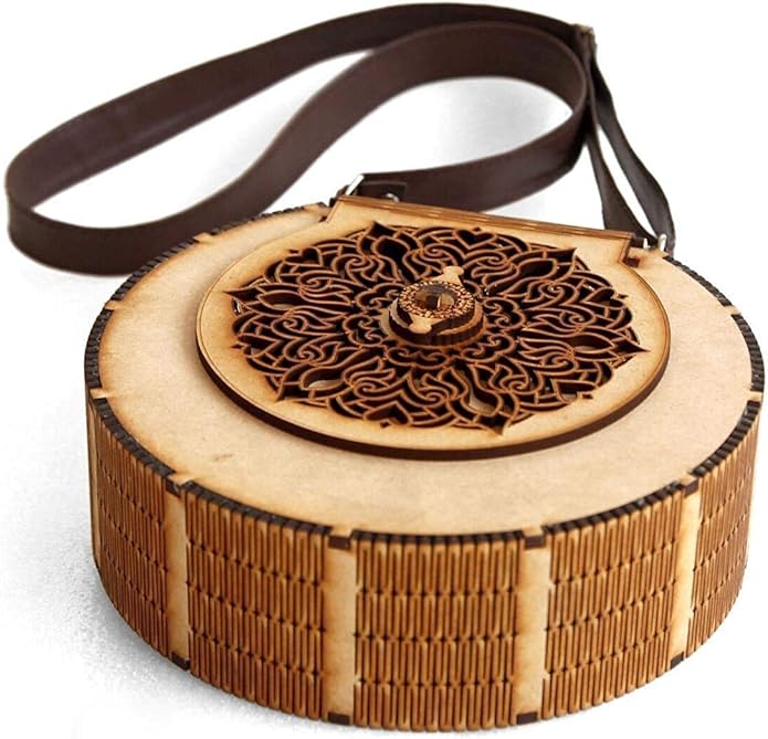 Buy Hand Bag Round MDF Wooden Laser Cut Decorative Stylish Purse for