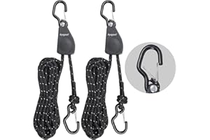 Ayaport Ratchet Rope Tie Downs Kayak Straps with Safety Lock S Hook 1/4" x 14' Heavy Duty Pulley Cord Tightener Hanger Tarp T