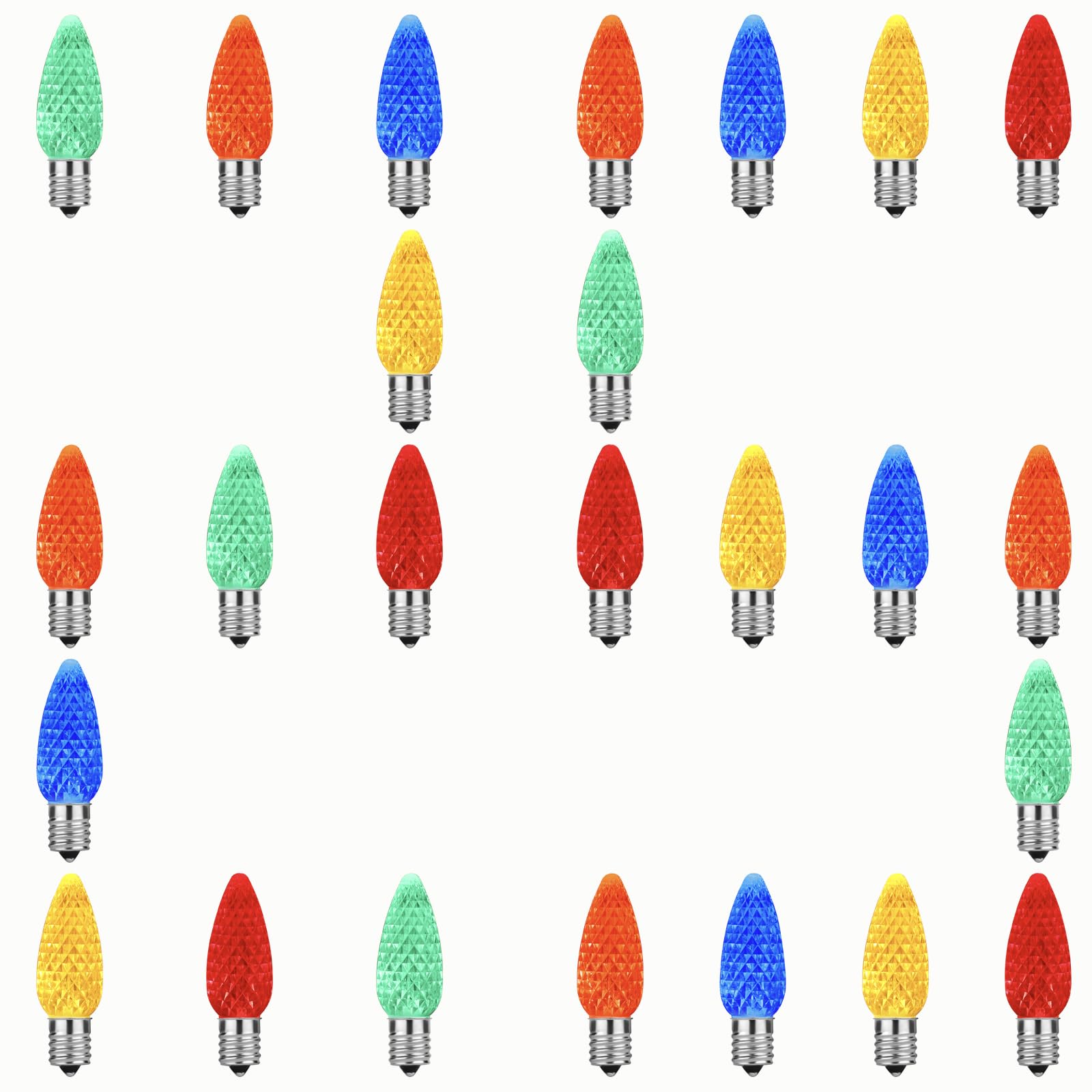 Photo 1 of AIDDOMM 25 Pack C9 LED Replacement Lights Bulbs Christmas, Multicolor LED Christmas Lights Bulbs Replacement, E17 Replacement Christmas Lights Bulbs Outdoor, Dimmable Faceted Bulbs, Holiday Decoration