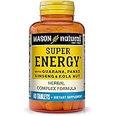 MASON NATURAL Super Energy, Made with Guarana, Panax Ginseng & Kola Nut for Optimal Performance & Energy, 30 Day Supply
