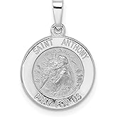 14k White Gold Saint Anthony Medallion Pendant for Men or Women Featuring Anthony Holding Christ and Inscribed Pray for Us Catholic Religious Medal Christian Necklace Faith Jewelry Devotional Charm