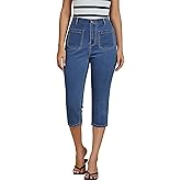 luvamia Capris Jeans for Women Trendy High Waisted Patch Pocket Casual Summer Cropped Stretchy Denim Skinny Capri Pants