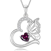 YIFSIY Butterfly Necklace for Women 925 Sterling Silver Heart Pendant Birthstones Jewelry Gift