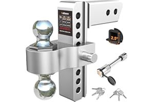 Drop Hitch for 2.5 Inch Receiver, Vullteeon 8 Inch Adjustable Trailer Hitch Ball Mount, 18,500 LBS GTW, (2" & 2-5/16") Chrome Plated Steels Balls, Aluminum Tow Hitches with Two Anti-Theft Pins Locks