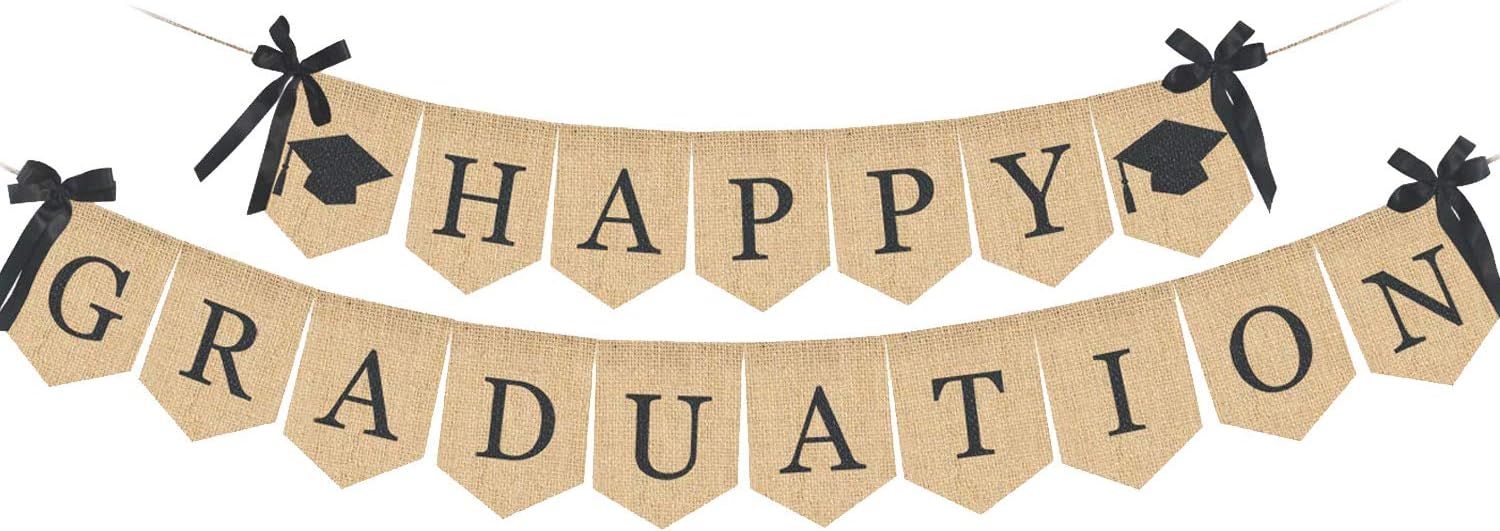 Happy Graduation Banner, Rustic Vintage Burlap Graduation Party