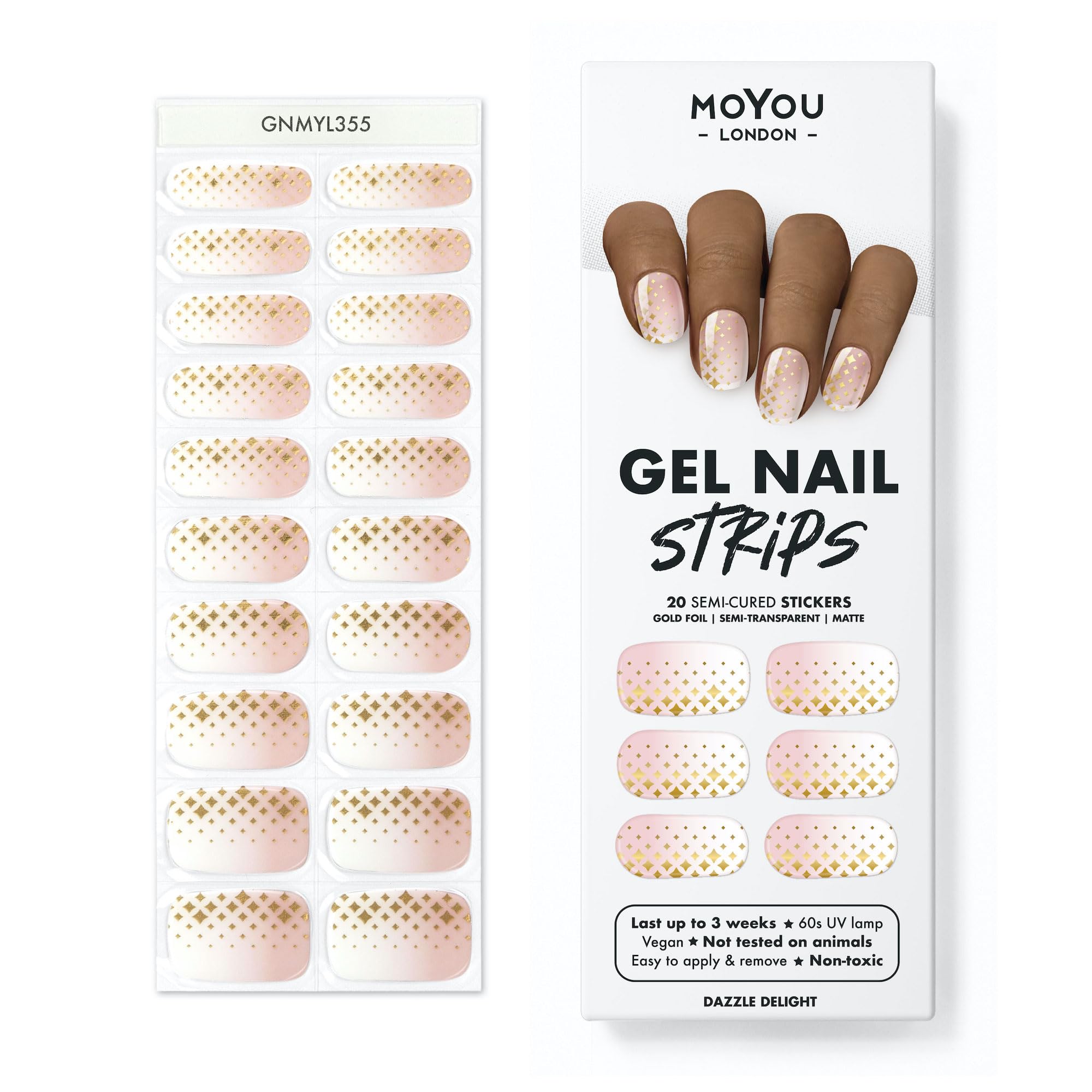MOYOU LONDON Semi Cured Gel Nail Strips - 20 Pcs. Nail Wraps for Salon-Quality Manicure - Works with Any UV Lamp - Easy to Apply, Trim, & Remove Gel Stickers
