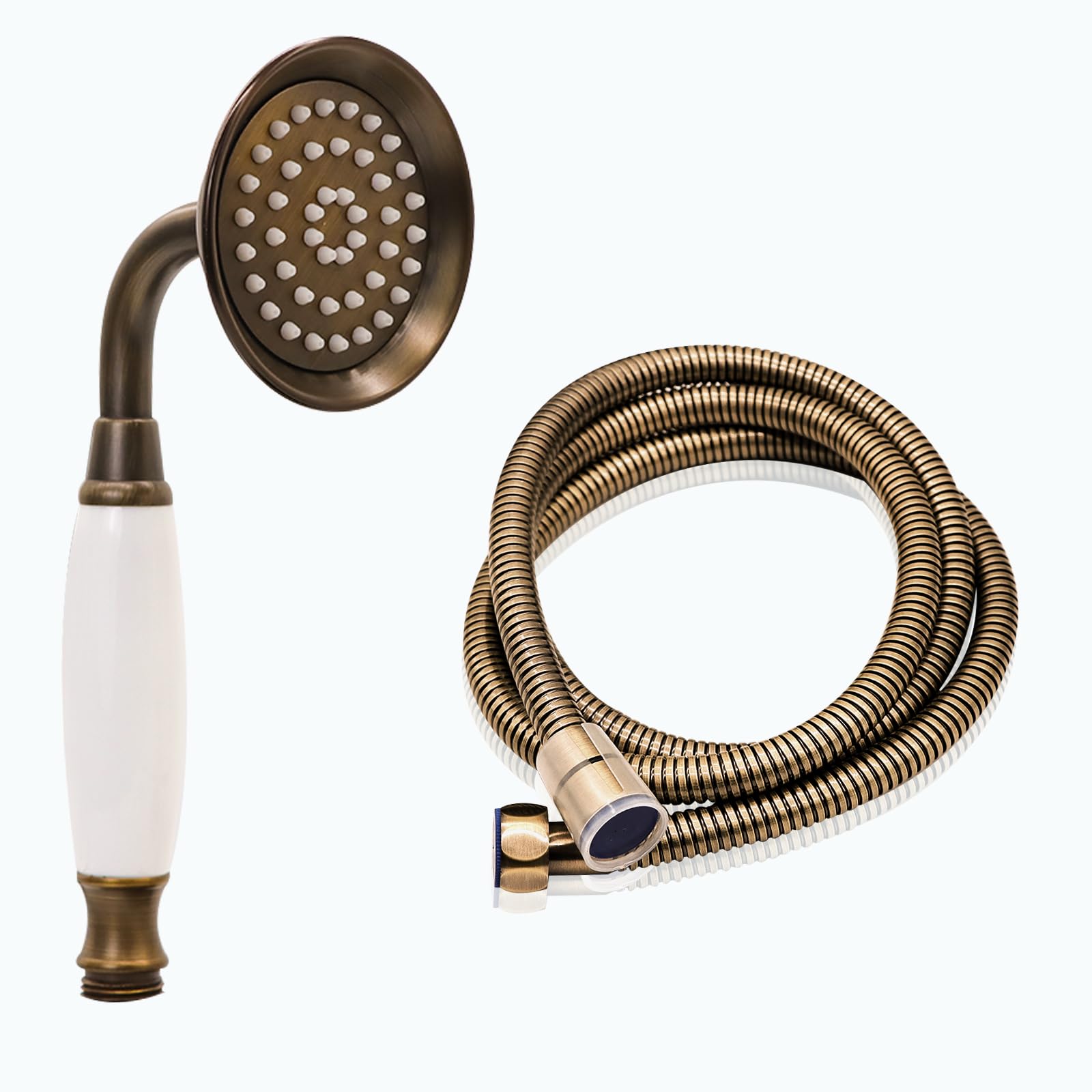 Photo 1 of ENGA Vintage Hand-held Shower Rain Sprayer Telephone Shaped Brass Ceramic Shower Head with 59 Inch Hose for Bathroom (Retro Bronze)