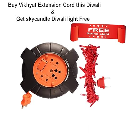 Free String Light with Vikhyat DzireX 5 Meter Wire Extension Board 2 Pin Flex Box with Switch & Indicator, 6 Ampere.240V AC (Red & Black)