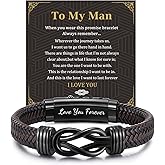 MEALGUET Men's Bracelets Gifts for Men - Brown Braided Leather Infinity Knot Bracelets Engraved Love Massage for Son Man Husband Boyfriend, Mens Bracelet Jewelry Gift for Birthday Valentine's