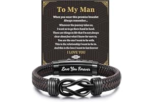 MEALGUET Men's Bracelets Gifts for Men - Brown Braided Leather Infinity Knot Bracelets Engraved Love Massage for Son Man Husband Boyfriend, Personalized Mens Bracelets Jewelry Gift for Birthday Christmas