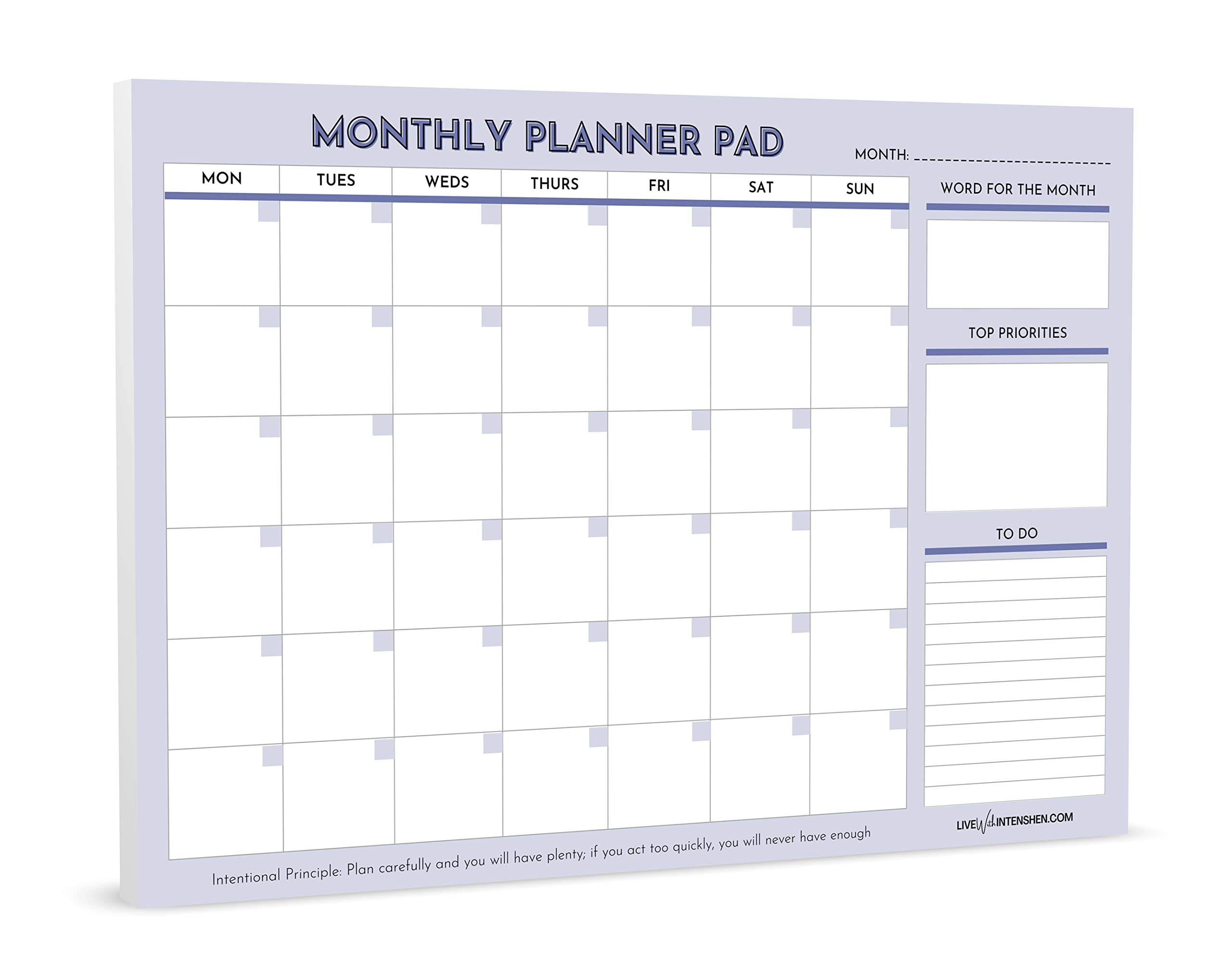 A4 Monthly Planner Pad - 50 Tear Off Sheet Undated Calendar Planning Pad by Live With INTENSHEN®