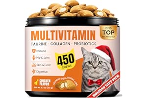 BUDDYCHEER Cat Vitamin Treats with L-Lysine & Taurine – 12 Essential Vitamins & 5 Minerals, Cat Multivitamin Supplement for Immune, Joint & Skin Support, Daily Health Formula for Indoor & Senior Cats – 450 Chews