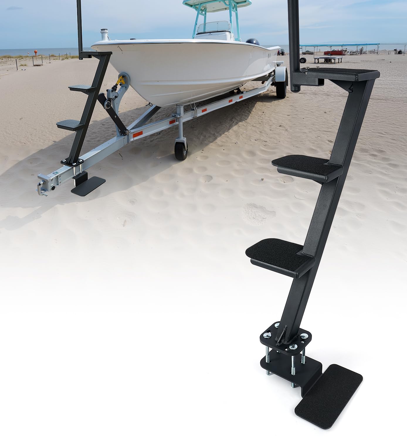 Photo 1 of Aupar Heavy Duty Boat Trailer Steps with Safety Handle, Non-Slip Surface, Trailers Tongue Step Compatible with Most Deep V, Patent Pending, 4 Steps