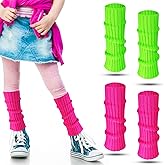 Loopeer 2 Pairs 80s Neon Leg Warmers for Girls Toddler Knit Ribbed Leg Socks for 1980s Party Cosplay Costume Accessory