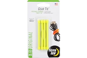 Nite Ize GT3-4PK-33 Original Gear Tie, Reusable Rubber Twist Tie, 3-Inch, Neon Yellow, 4 Pack, Made in the USA