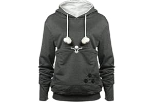 JESSIE Womens Pouch Hoodie Big Kangaroo Little Pet Dog Cat Carrier Sweatshirts (Dark Grey,XL)
